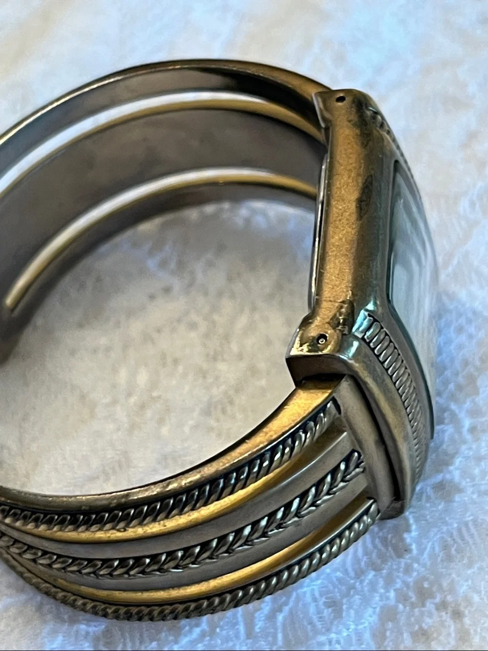 Antique Brass-Tone Cuff Watch with Cream Dial
